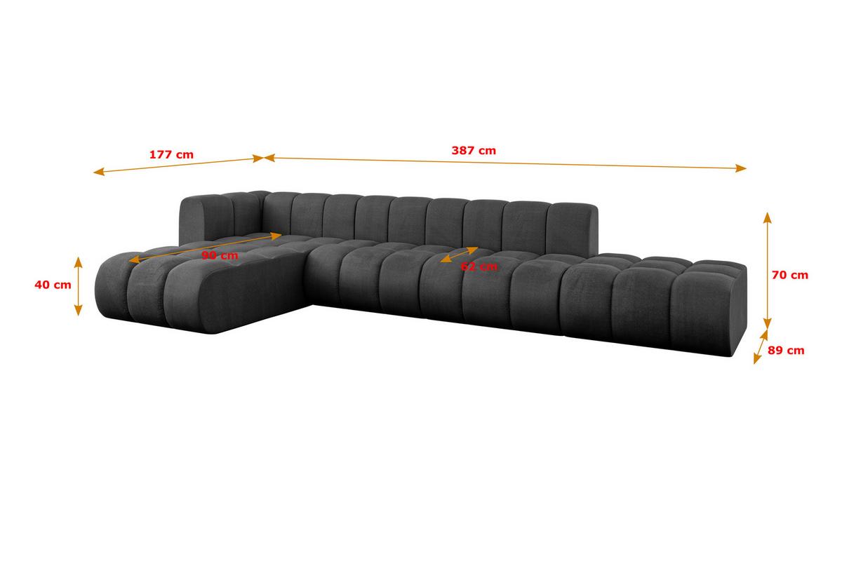 ECKSOFA modulares Sofa Zuvon-L2 - 387x177x70 cm Schwarz - Schwarz, Holzwerkstoff/Textil (387/177cm) - ALTDECOR