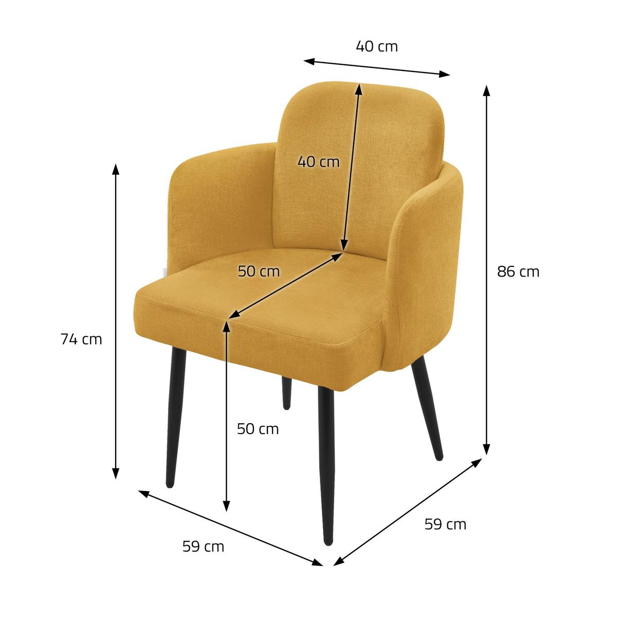ESSZIMMERSTÜHLE 2er Set Senf mit Stoffbezug Rattan Optik - Gelb/Schwarz, Textil/Metall (59/86/59cm) - ML-DESIGN