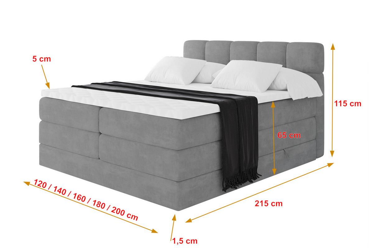 BOXBETT mit Matratze H3/H4 - FAMA KING - 120x200 cm Grau Monolith - Graphitfarben, Holzwerkstoff (120/200cm) - ALTDECOR