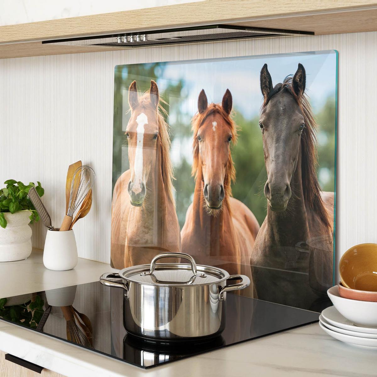 GLASPLATTE 60x52 cm Drei Pferde - Braun, Glas (60/52cm) - TULUP