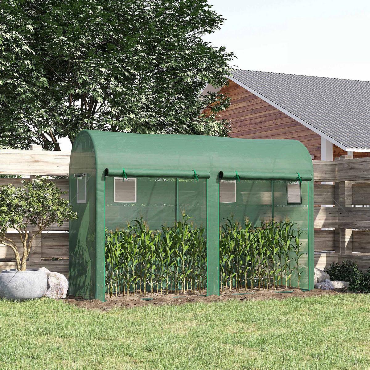 FOLIENGEWÄCHSHAUS, Grün, Stahl, PE-Kunststoff - Grün, Kunststoff (100/200/300cm) - Outsunny