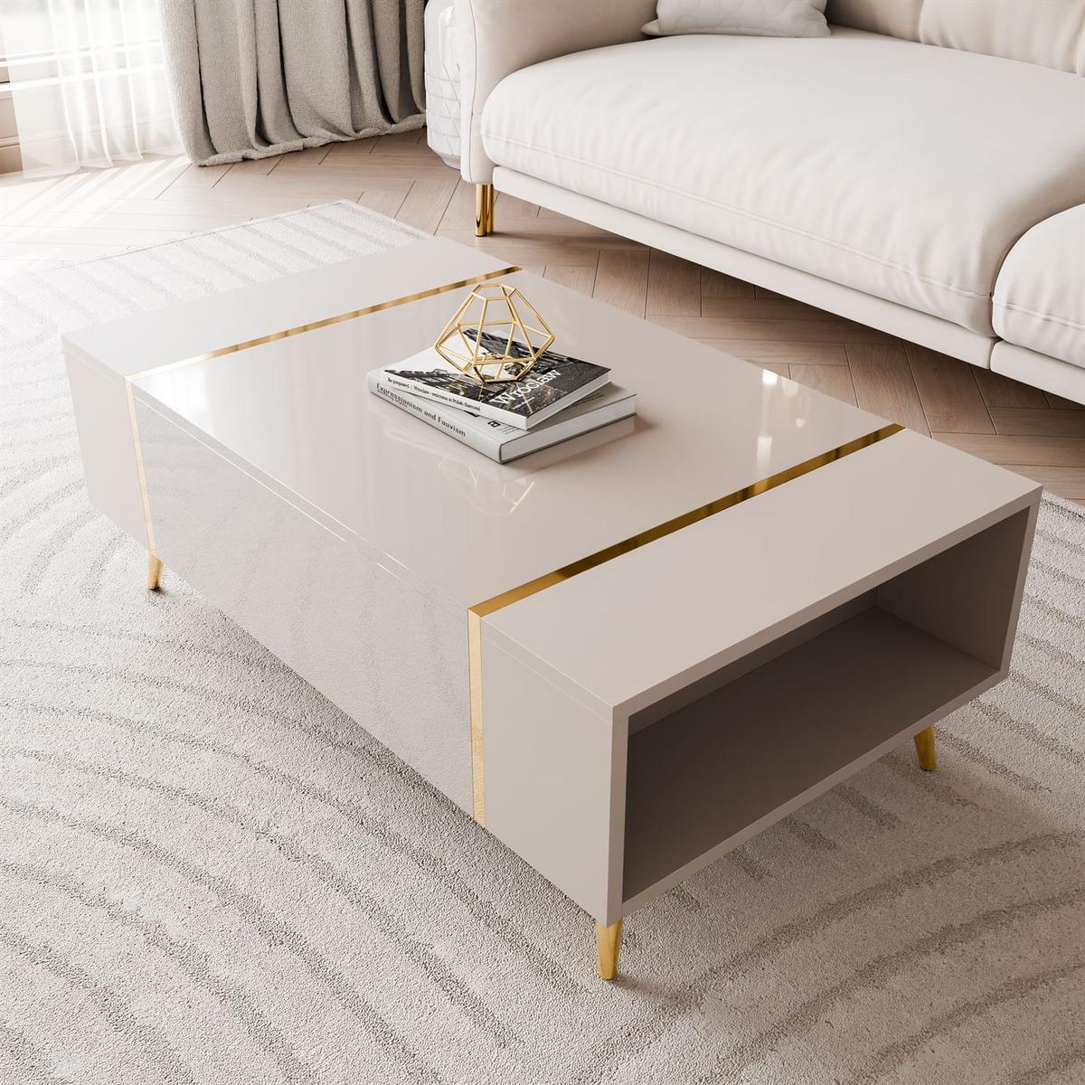 COUCHTISCH ONYX Kaschmir auf goldenen Beinen Hochglanz - Kaschmir, Holzwerkstoff (65/104/41.5cm) - Lookway