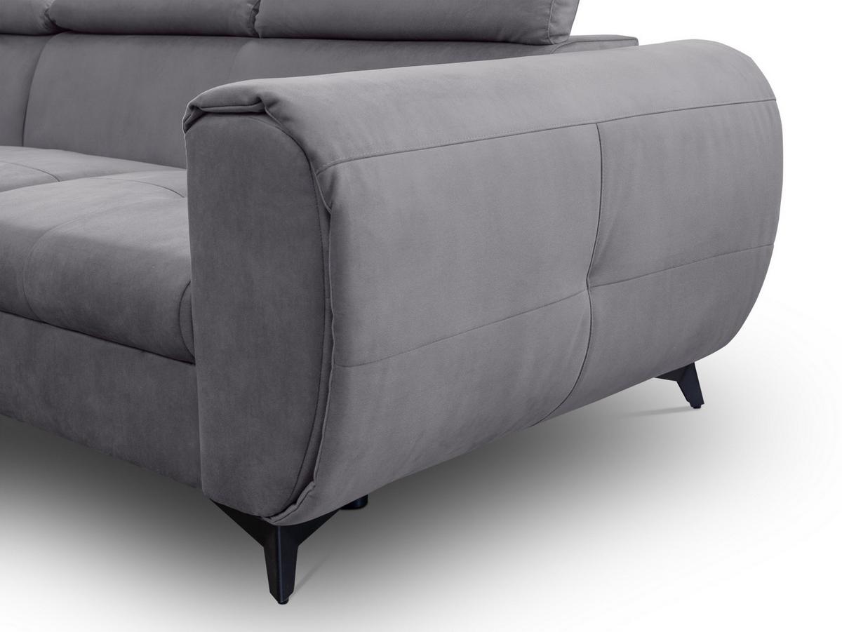 ECKSOFA MAGIA L-S Grau Plüsch-Stoff mit Schlaffunktion - Grau, Holz (260/217cm) - MASSENO