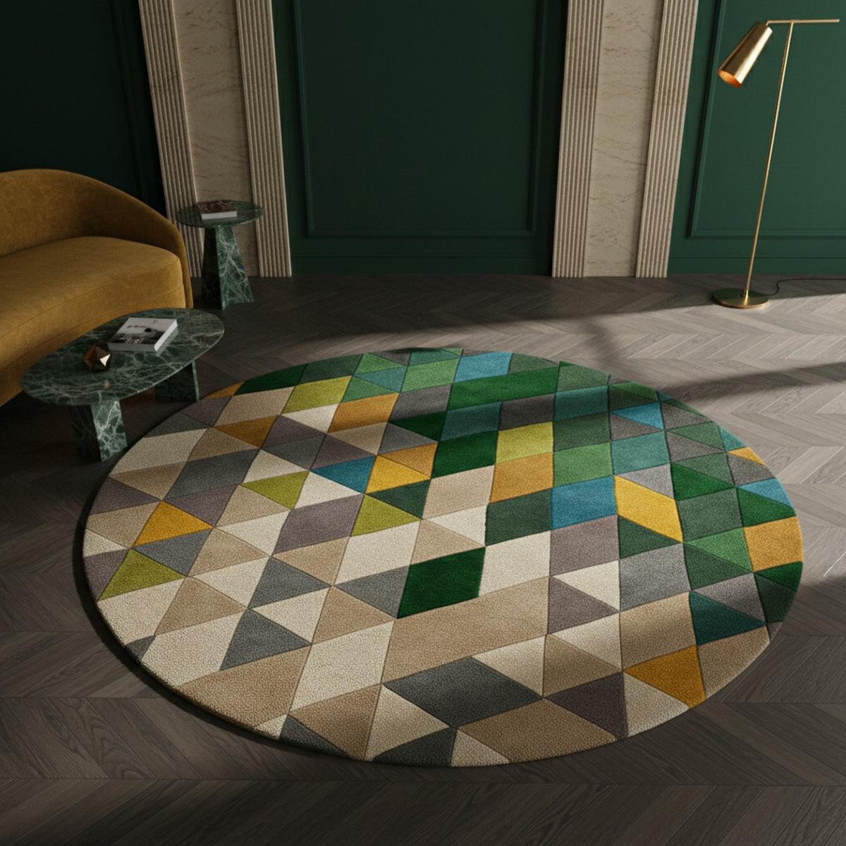 WOLLTEPPICH DERWENT, geometrisch, Grün, Ø 160 cm - Grün, Textil (160/160cm) - KADIMA DESIGN