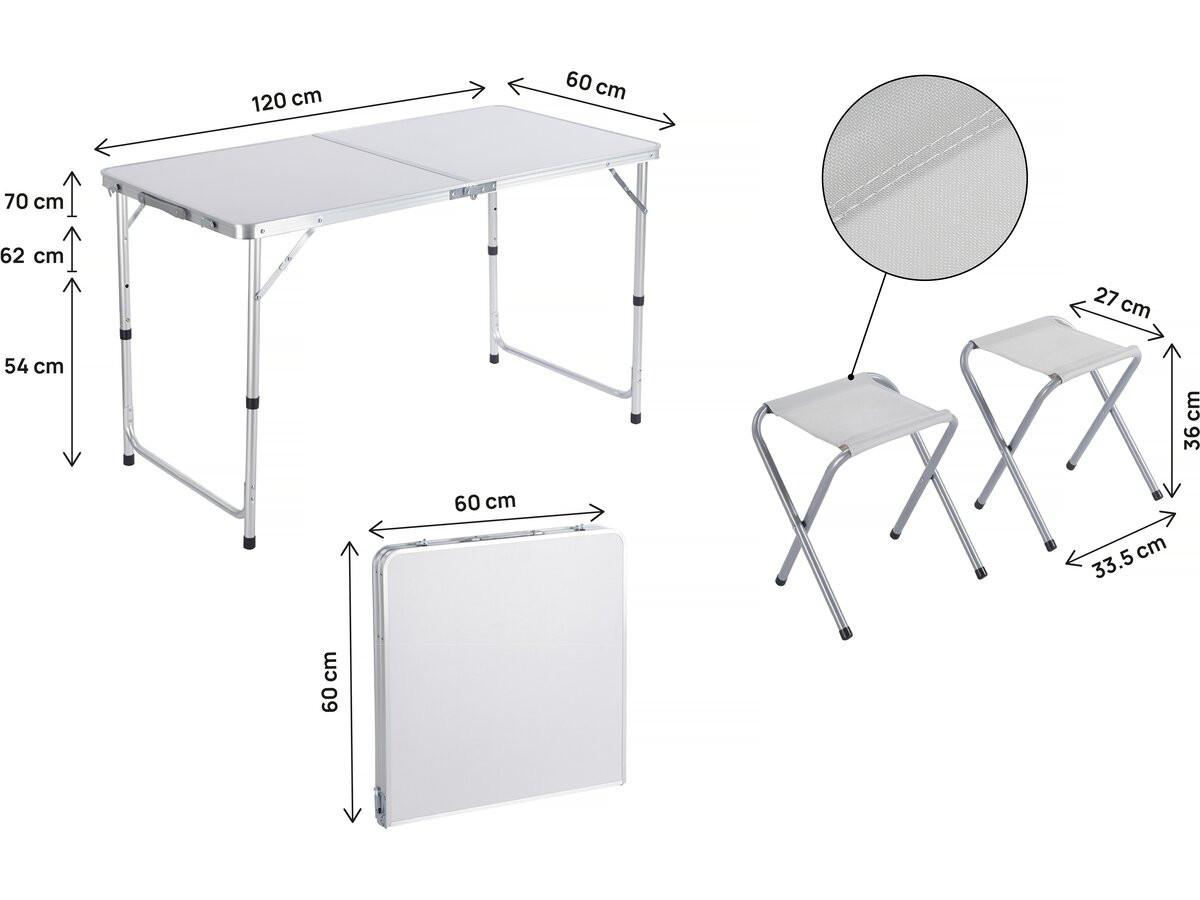 GARTEN-ESSMÖBELENSEMBLE ensembe table de camping et 4 tabourets pliants - 125 x 60 cm - blanc weiss - Weiß, Metall - Habitat Garten
