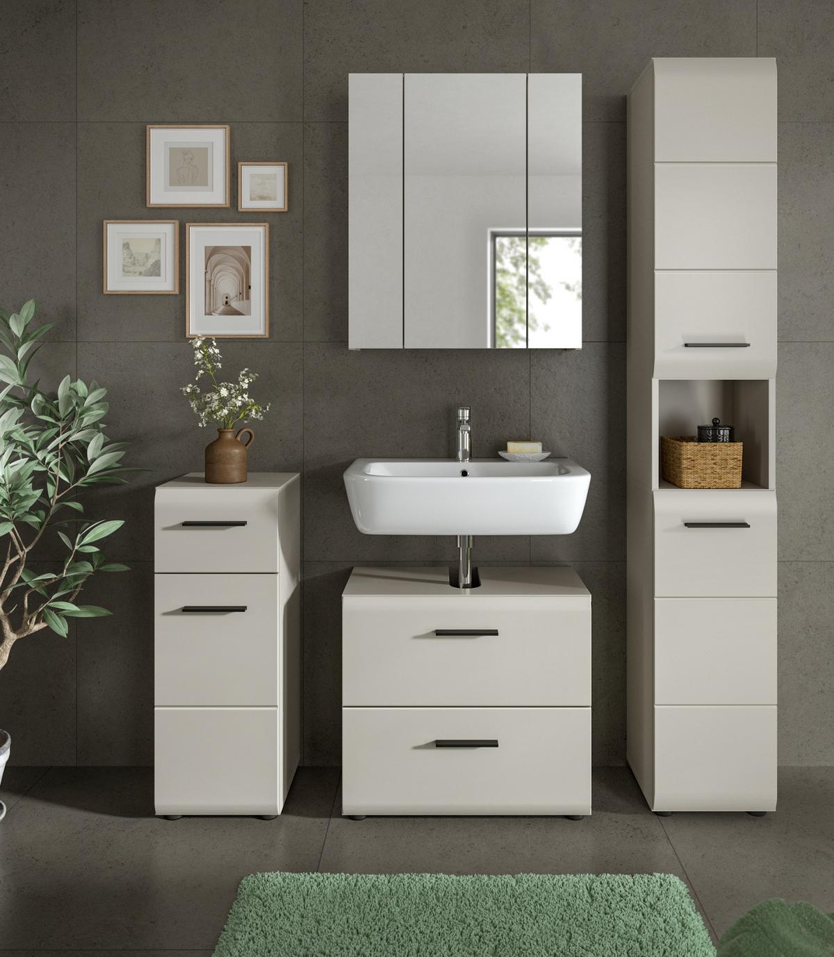 BADMÖBEL-SET Kaschmir 150 cm 4-teilig, Komplettset in modernem Design - Kaschmir/Schwarz, Glas/Holzwerkstoff (150/185/30cm) - Inn.Furn