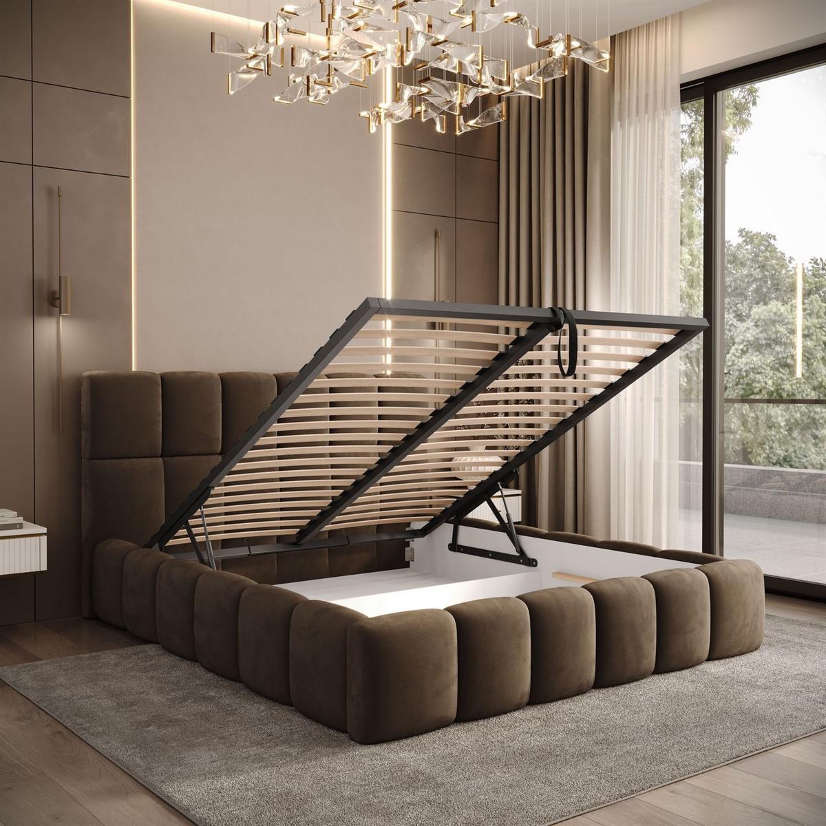 POLSTERBETT VENEZIA mit Bettkasten 120x200, Royal Velvet 196 - Braun, Textil (120/200cm) - Lookway