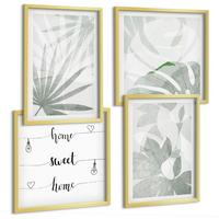 BILDER SET 4er Set - 50x50 cm & 40x60 cm Goldrahmen - Die Blätter der Pflanzen sind grünlich-grau. - Goldfarben, Kunststoff (50/50cm) - TULUP