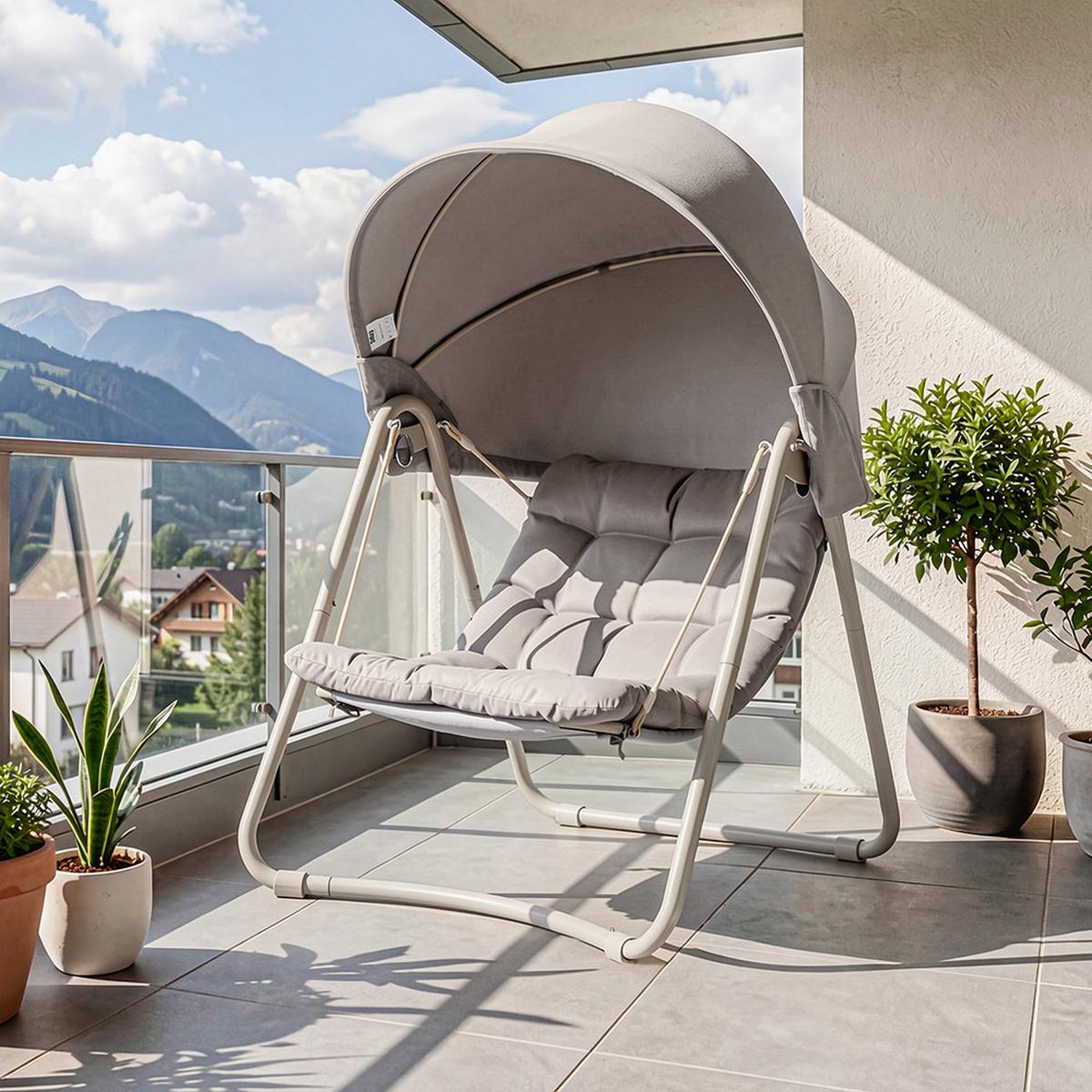 HÄNGESESSEL mit Sonnenschutz OGS62-MI - Ahornfarben, Fell/Metall (108/163/126cm) - SoBuy
