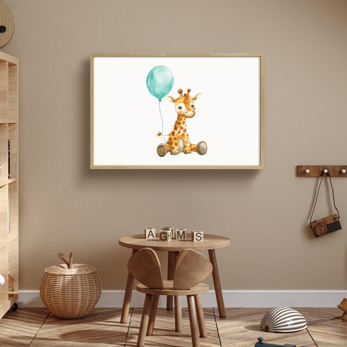 WANDLEUCHTE MIT AKKU Giraffe - Baby - Tiere - Blauer Ballon 100x70 cm - Weiß, Holzwerkstoff (100/70/8cm) - OnlyWow