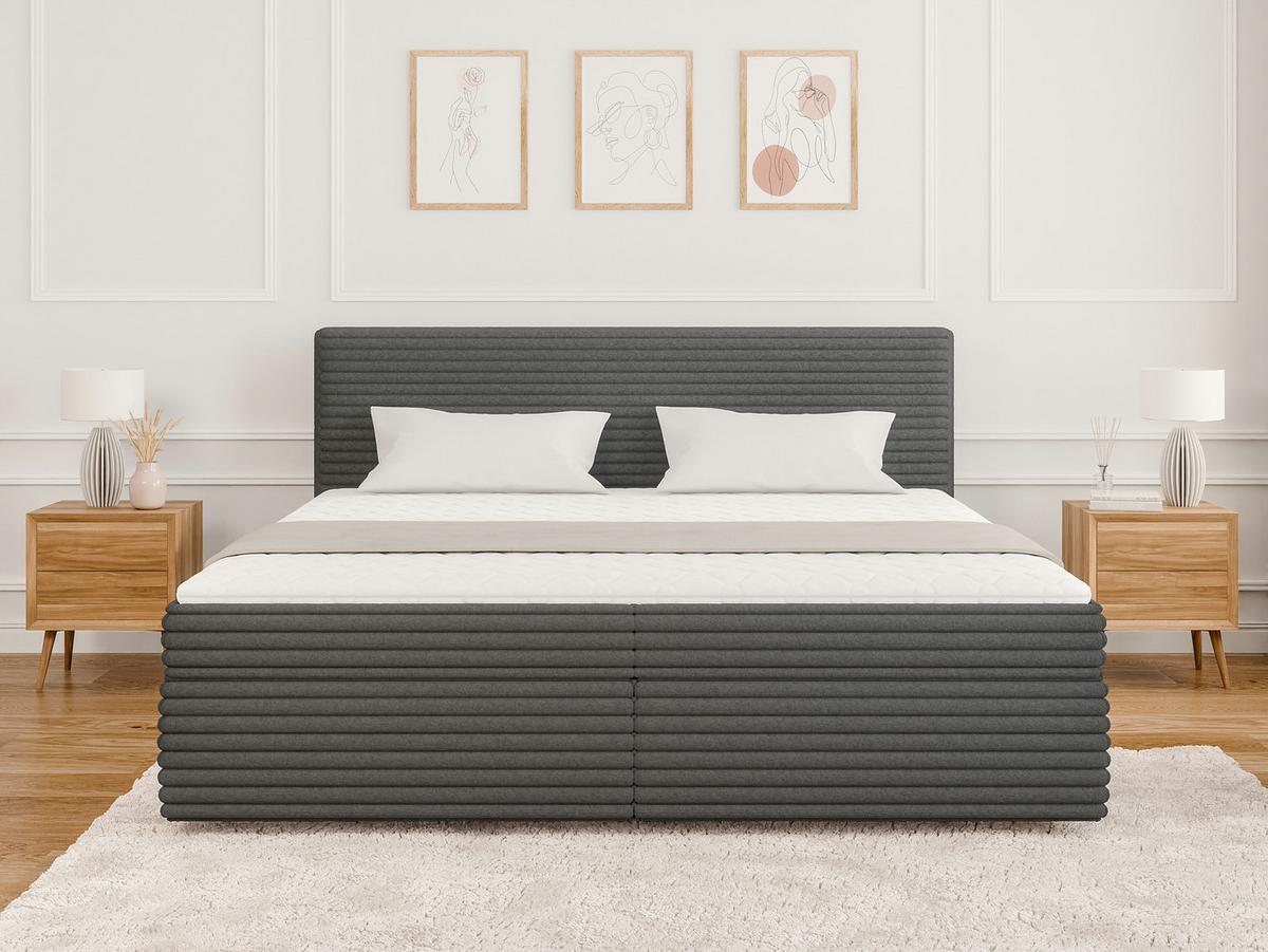 BOXBETT Roma 200/200 cm Dunkelgrau Plüschcord - Dunkelgrau/Schwarz, Holz/Kunststoff (200/200cm) - S-Style Möbel