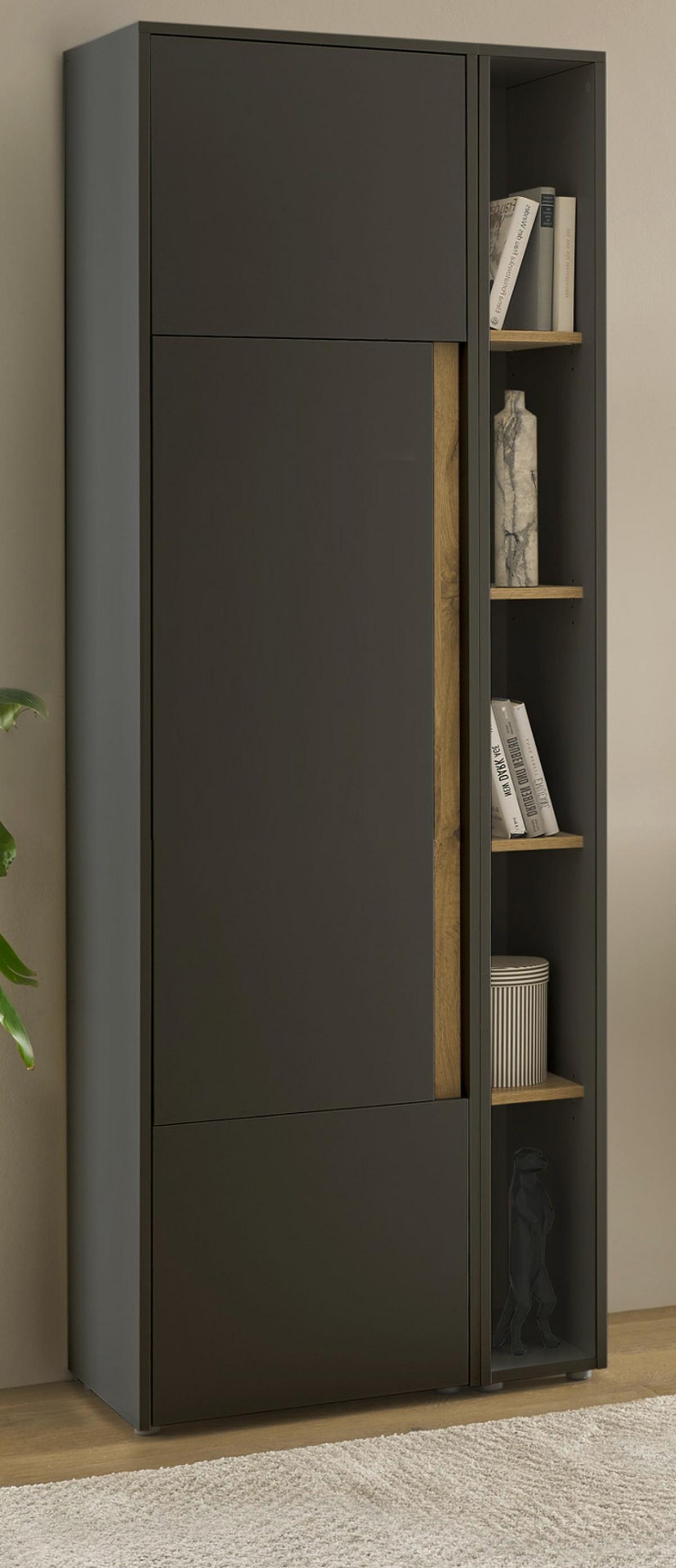 AKTENSCHRANK Set 2-teilig Grau, Eiche Wotan 70 x 200 cm, Schrank-Regal-Kombination mit 5 Ordnerhöhen - Eiche Wotan/Schwarz, Holzwerkstoff/Kunststoff (70/200/40cm) - Furn.Design