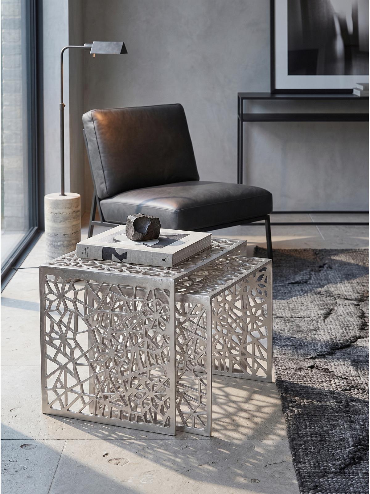 COUCHTISCHE 2er-Set INDRE, Aluminium, handgefertigt, Silber, 50 x 40 x 40 cm - Silberfarben, Metall (40/50/40cm) - KADIMA DESIGN