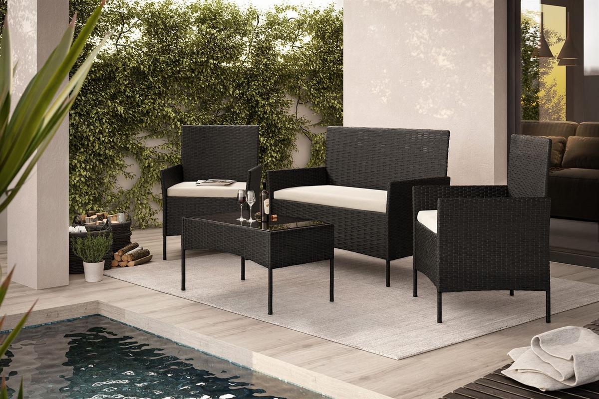 LOUNGEGARNITUR PERGOLA Rattan Gartenmöbelset - Schwarz, Kunststoff - Lookway