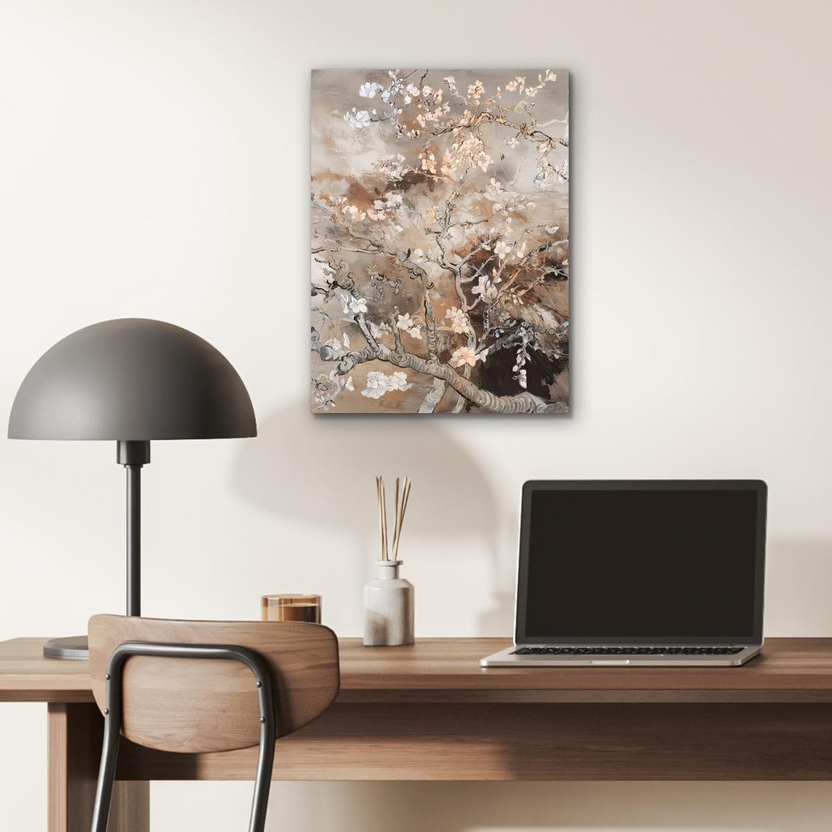 METALLBILD Mandelblüte - Kunst - Van Gogh - Beige - Abstrakt 30x40 cm - Braun, Metall (30/40cm) - MuchoWow