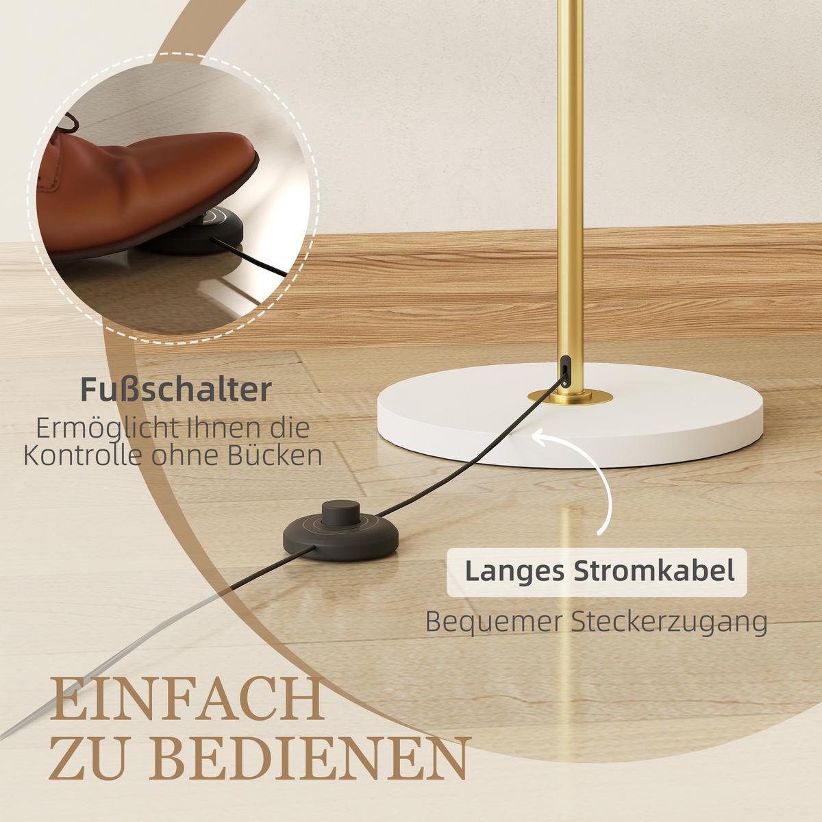 STEHLAMPE LED Wohnzimmer Dimmbar Stehleuchte mit 3 Lichtfarben, Fußschalter - Gelb, Metall (40/40/157.5cm) - HOMCOM