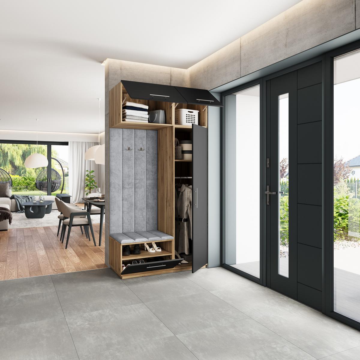 GARDEROBENSCHRANK REMA 120/240/60 cm Modern Eiche Wotan - Eiche Wotan/Hellgrau, Holzwerkstoff (120/240/60cm) - MASSENO