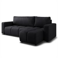 ECKSOFA RAMIL Schwarz Plüsch-Stoff mit Schlaffunktion - Schwarz, Holz (240/149cm) - MASSENO