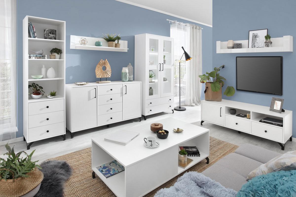 KOMMODE LANZA 140/85/40cm mit 4 Schubladen 2 Türen Weiß - Weiß, Holzwerkstoff (140/85/40cm) - MASSENO