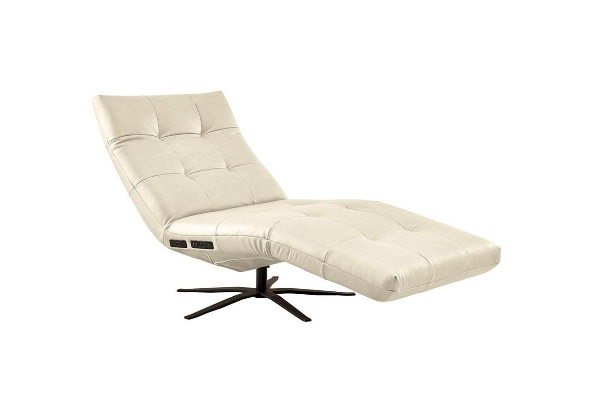 RELAXLIEGE LETICIA Weiß Leder Relaxfunktion, Drehbar (360°) - Schwarz/Weiß, Leder/Metall (82/115/156cm) - KAWOLA