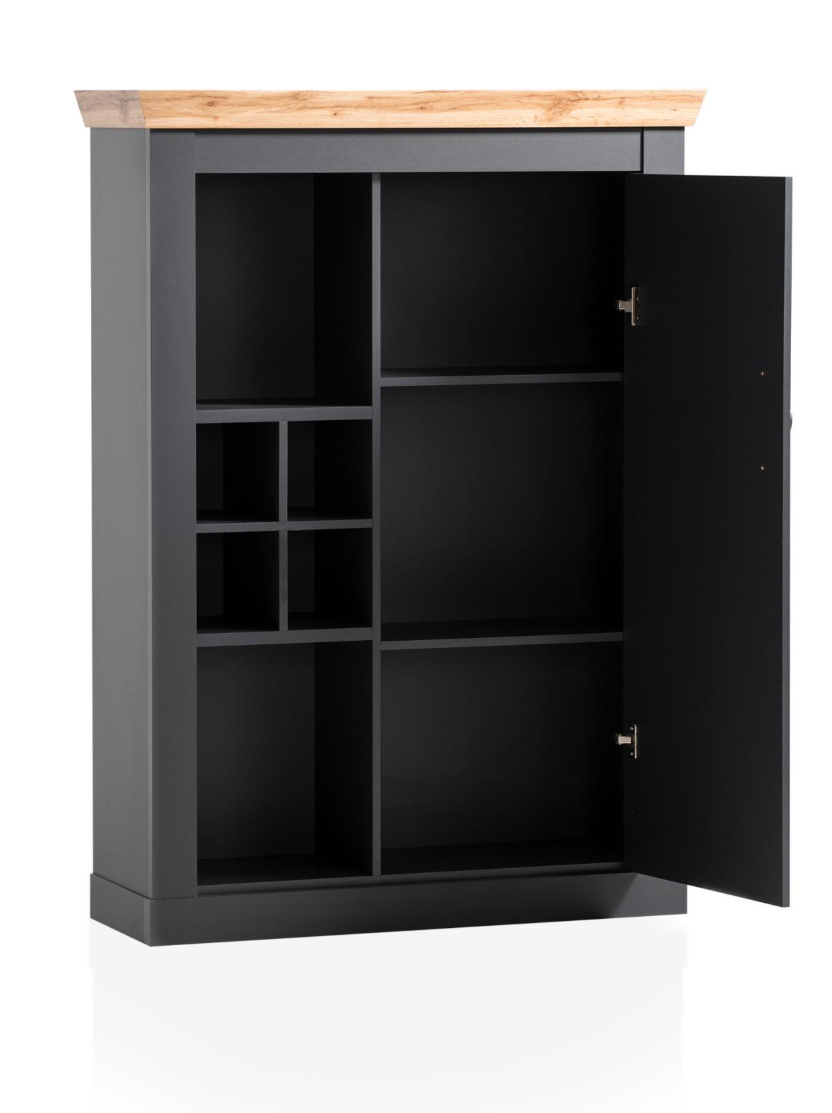 WOHNWAND 4-teilig grau, Eiche Wotan, Landhaus, Wohnkombination mit Soft-Close - Silberfarben/Eiche Wotan, Glas/Holzwerkstoff (334/201/45cm) - Furn.Design