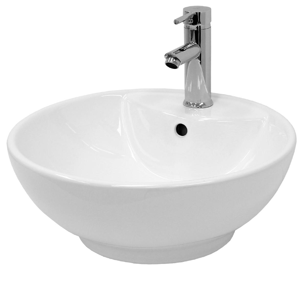 WASCHBECKEN Ø455x185 mm rund aus Keramik in Weiß mit Ablaufgarnitur Weiß - Weiß, Keramik (45.5/18.5/45.5cm) - ECD-Germany