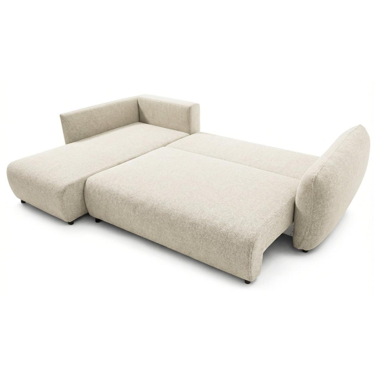 ECKSCHLAFSOFA Zordo HELLBEIGER CHENILLE LINKS MIT ZWEI BETTKÄSTEN - Ecru/Schwarz, Kunststoff/Textil (256/170cm) - Selsey