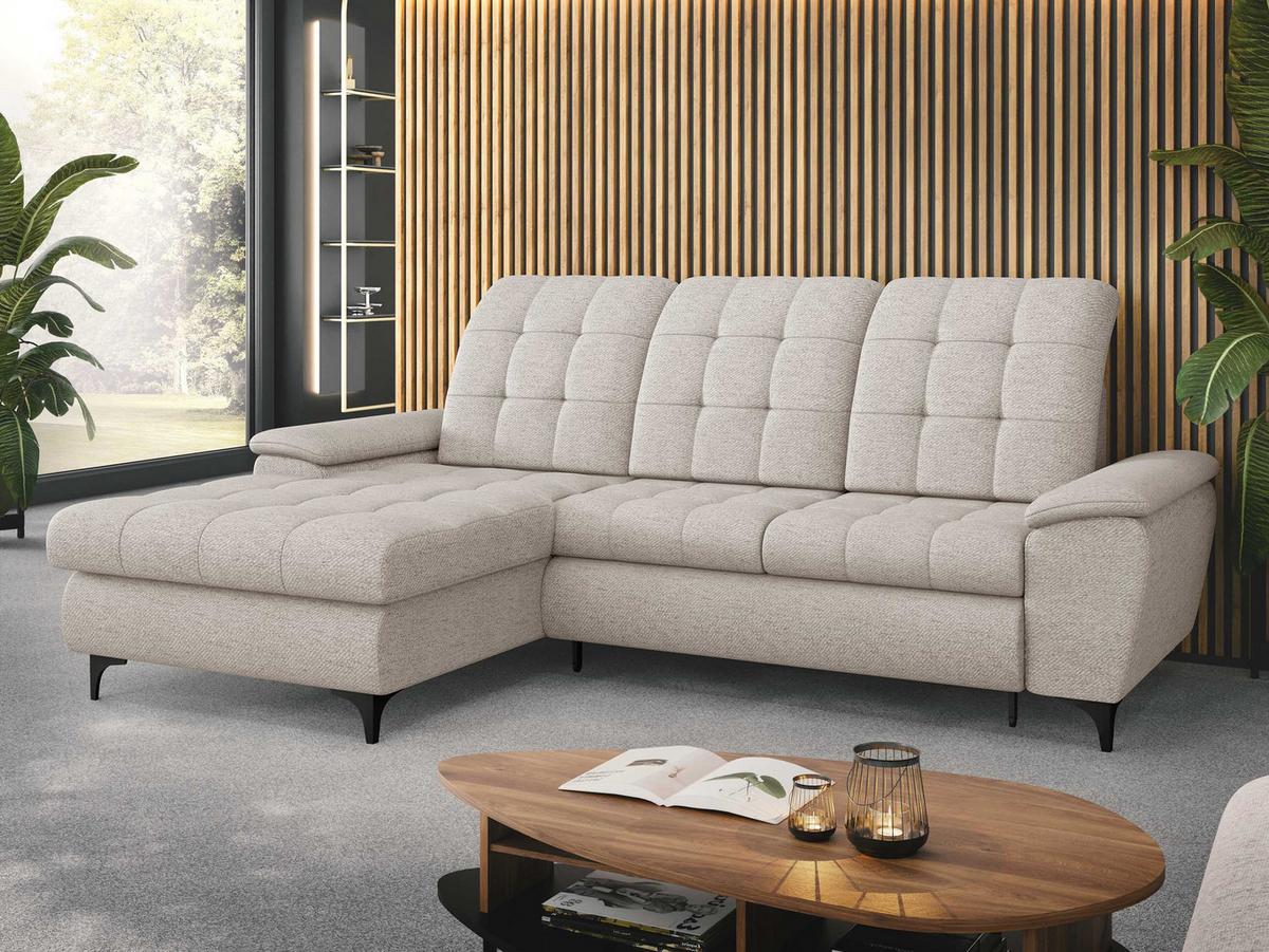 ECKSOFA Crystal, Seite: Links - Creme/Schwarz, Holz/Textil (260/182cm) - MIRJAN24