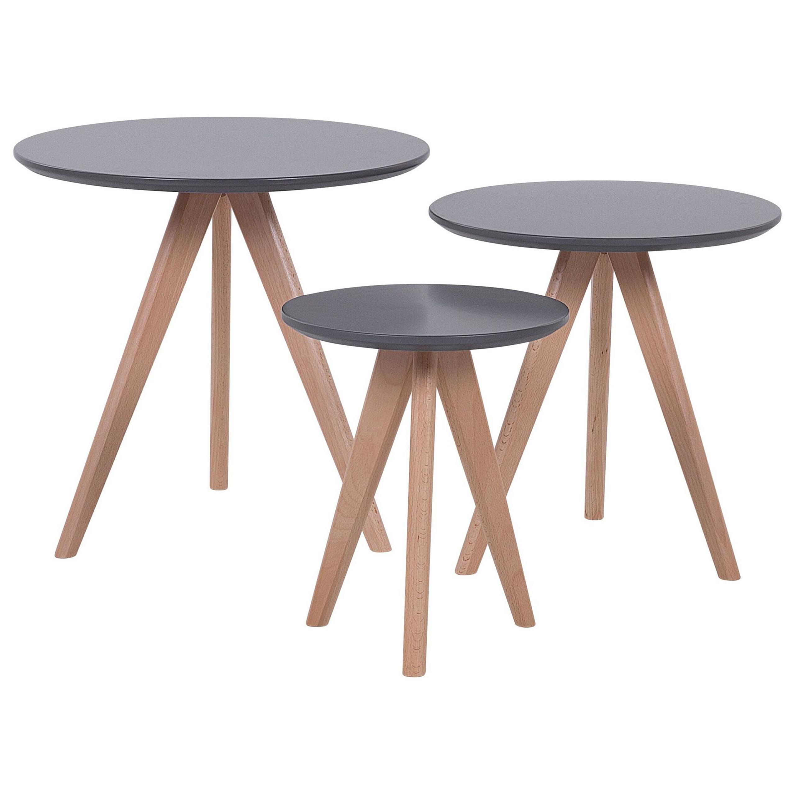COUCHTISCH 3er Set Rund Grau, Hell Holz Vegas - Grau, Holzwerkstoff (48/48/46cm) - Beliani