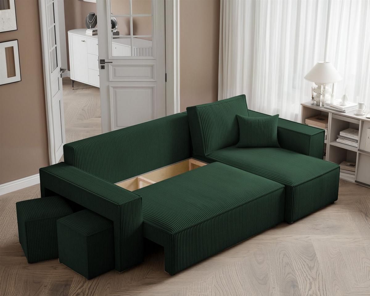 ECKSOFA Adara Inkl. Hocker - Grün, Holzwerkstoff/Textil (145/262cm) - Fun Möbel