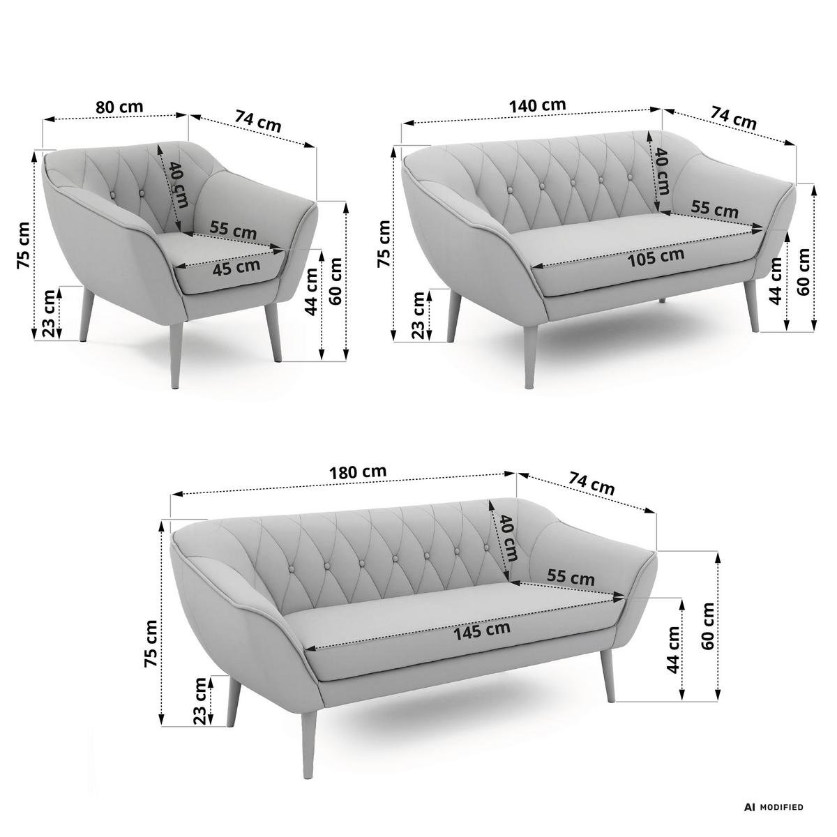 SITZGARNITUR PIRS 3+2+1 - Hellgrau Strukture - Holzbeine - Silberfarben/Buchefarben, Holzwerkstoff/Textil (180/75/74cm) - MKS