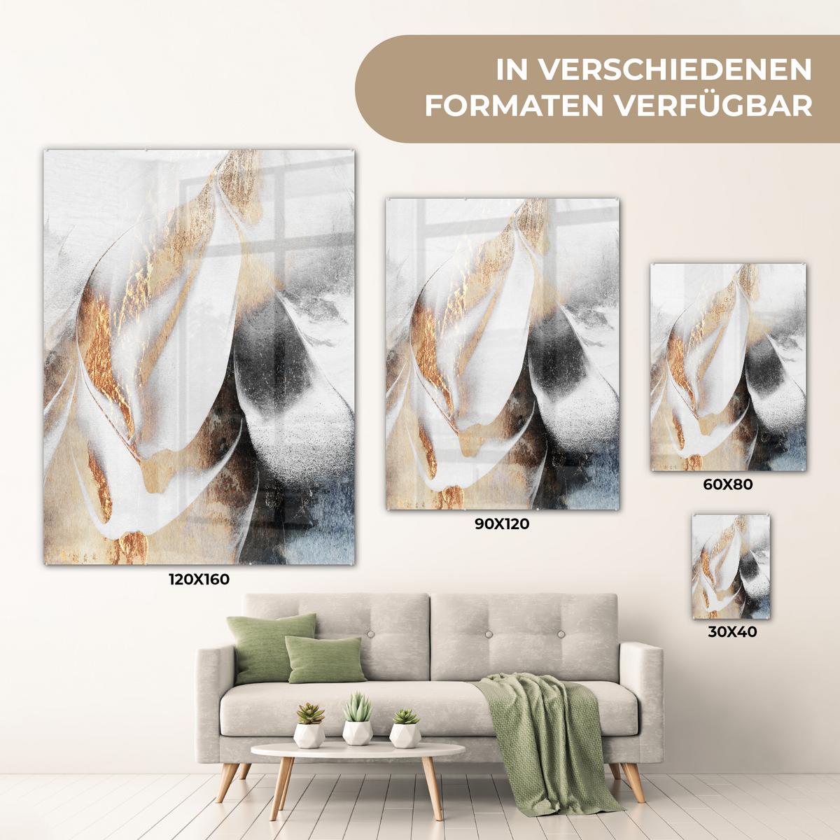 ACRYLGLASBILD Luxus - Abstrakt - Gold - Weiß 60x80 cm - Goldfarben, Glas (60/80cm) - MuchoWow