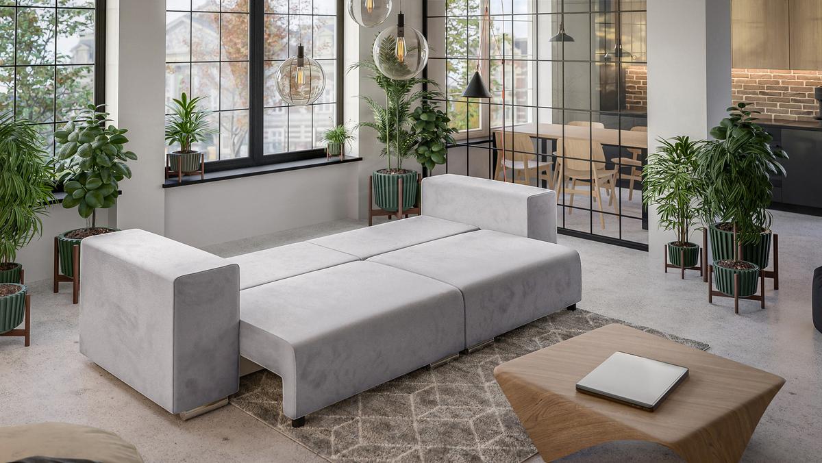 BIGSOFA Kami Microfaser Silber - Silberfarben/Schwarz, Kunststoff/Textil (290/80/110cm) - S-Style