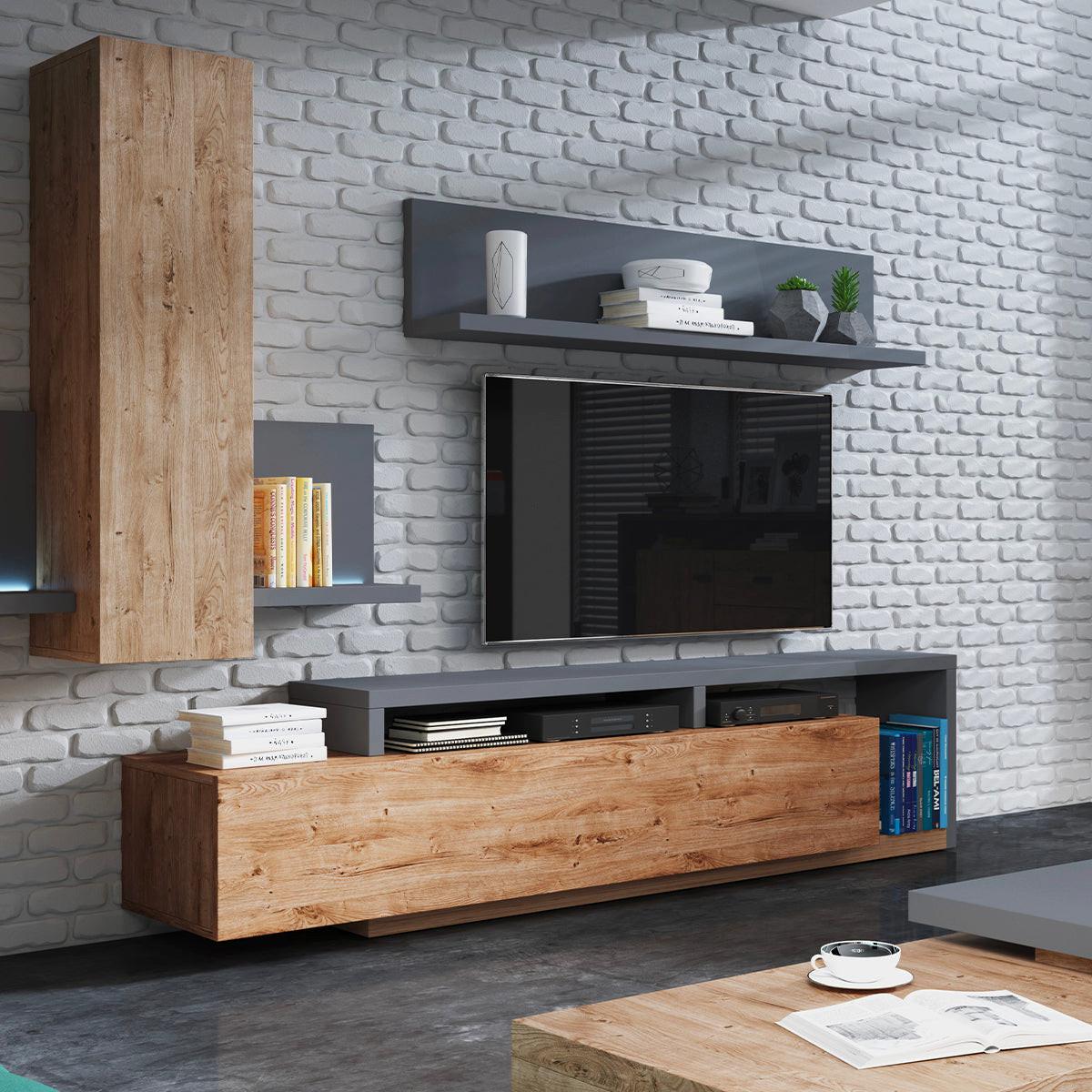 TV-MÖBEL Ilyes Holz und Grau - Braun, Holzwerkstoff (219/25/45cm) - Petits-meubles