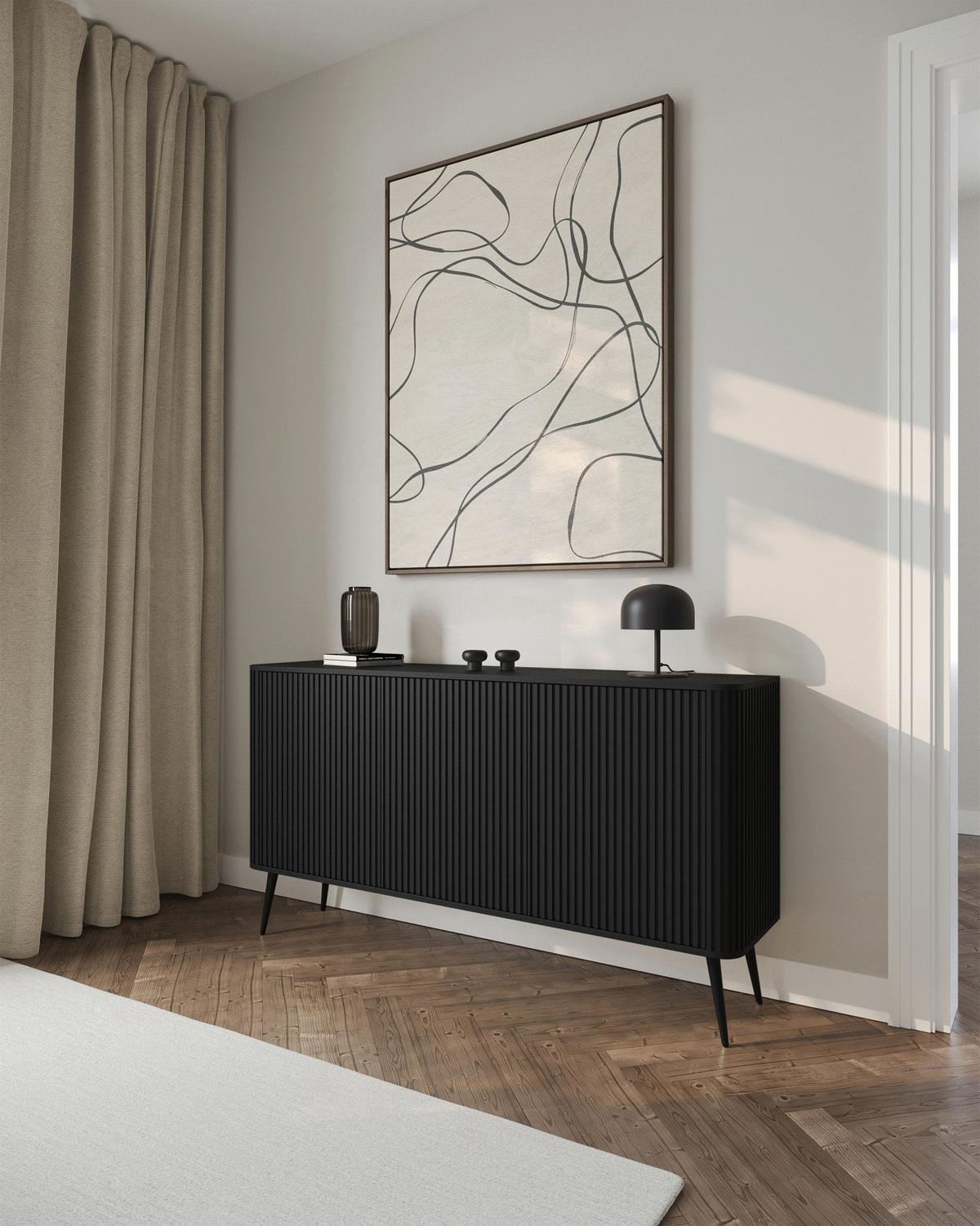 SIDEBOARD Ovarlo Schwarz mit schwarzen Metallbeinen 163 cm - Schwarz, Holzwerkstoff/Metall (163.2/83.8/38cm) - Selsey