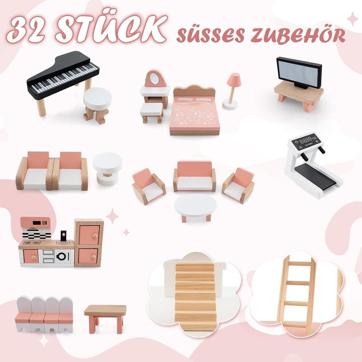 PUPPENHAUS 85cm Rosa - Pink, Holz (100/85/48cm) - COSTWAY