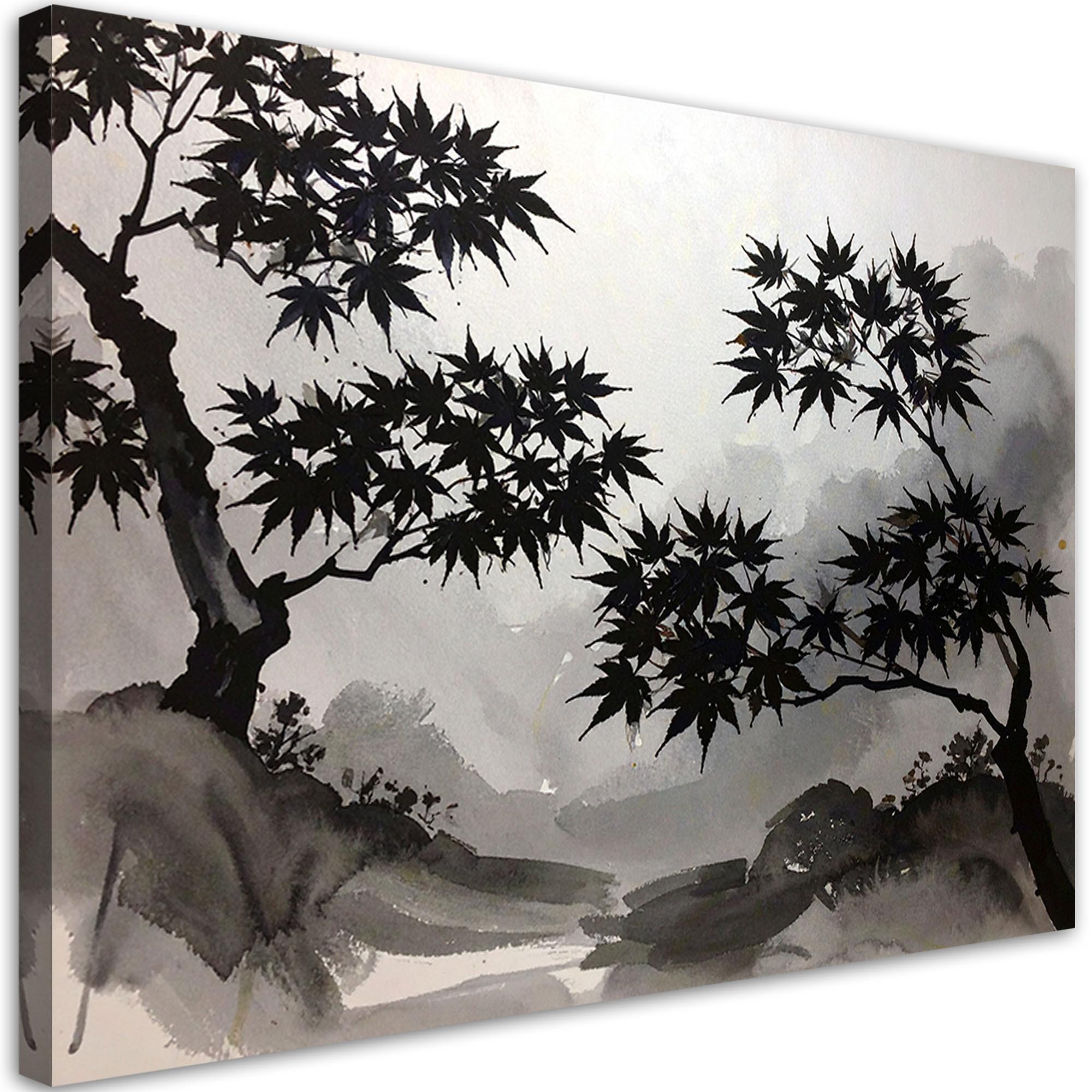 LEINWANDBILD, Schwarze Ahornbäume Pastelllandschaft - Schwarz, Textil (100/70cm) - Feeby