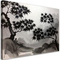 LEINWANDBILD, Schwarze Ahornbäume Pastelllandschaft - Schwarz, Textil (30/20cm) - Feeby