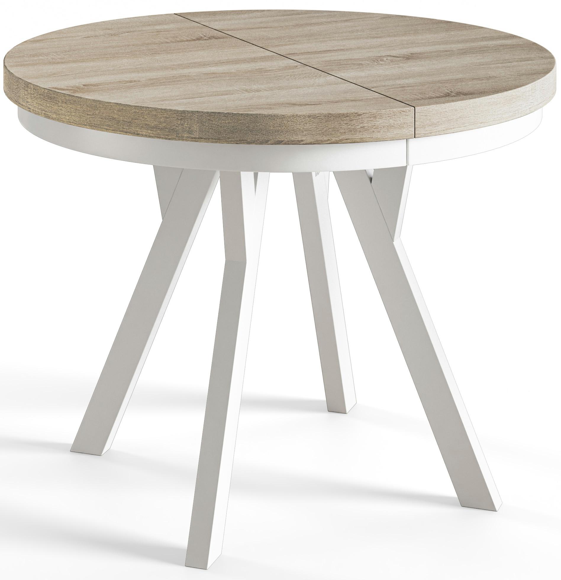 RUNDER Esstisch ausziehbar – Moderner Wohnzimmertisch und Küchentisch – Tisch mit Stabile Konstruktion, Durchmesser 90 cm - 190 cm - Farbe Sonoma - Braun/Weiß, Holzwerkstoff (90/90/77cm) - Alpi-Möbel