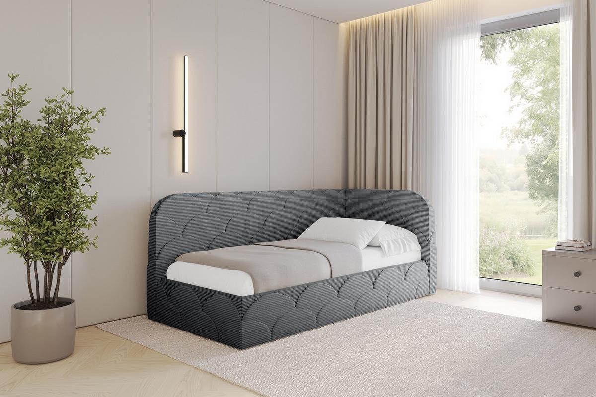 EINZELLBETT Jugendbett mit Bettkasten, Links - ELRY 80x200 Dunkelgrau - Graphitfarben, Holzwerkstoff/Textil (80/200cm) - ALTDECOR