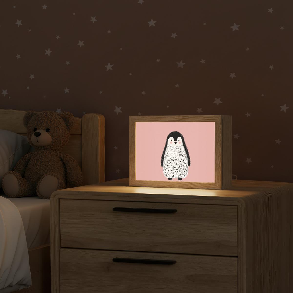 NACHTTISCHLAMPE Pinguin - Punkte - Minimalistisch - Rosa 20x15 cm - Rosa, Holzwerkstoff (8/20/15cm) - OnlyWow