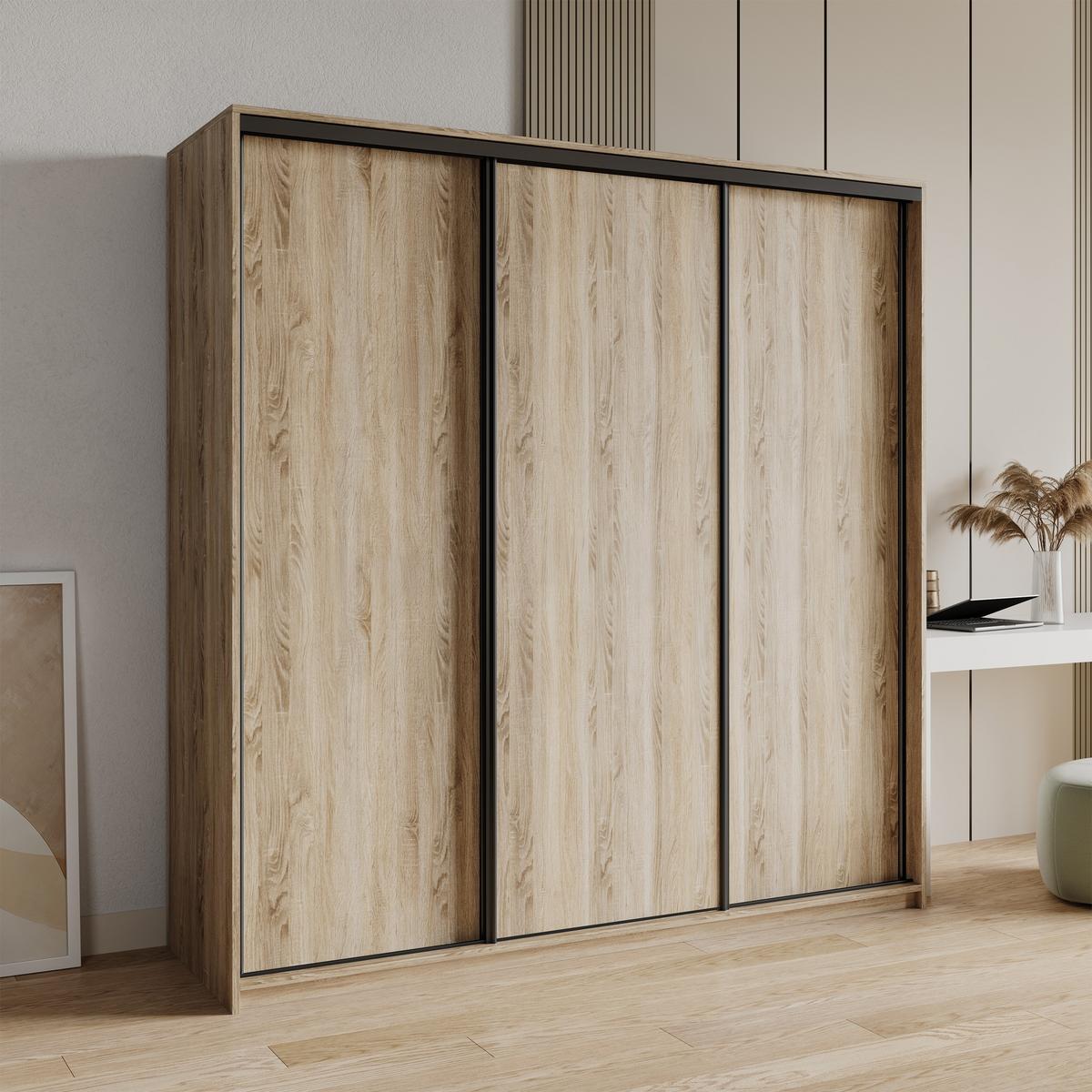 SCHWEBETÜRENSCHRANK NISSE 200/205/60 cm 3-türig Sonoma Eiche - Sonoma Eiche, Holzwerkstoff (200/205/60cm) - MASSENO