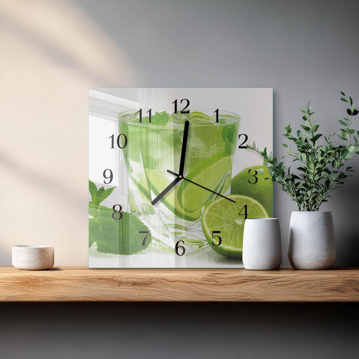 WANDUHR aus Glas 30x30 cm - Kalziumkarbonat - Grün, Glas (30/30/0.4cm) - TULUP