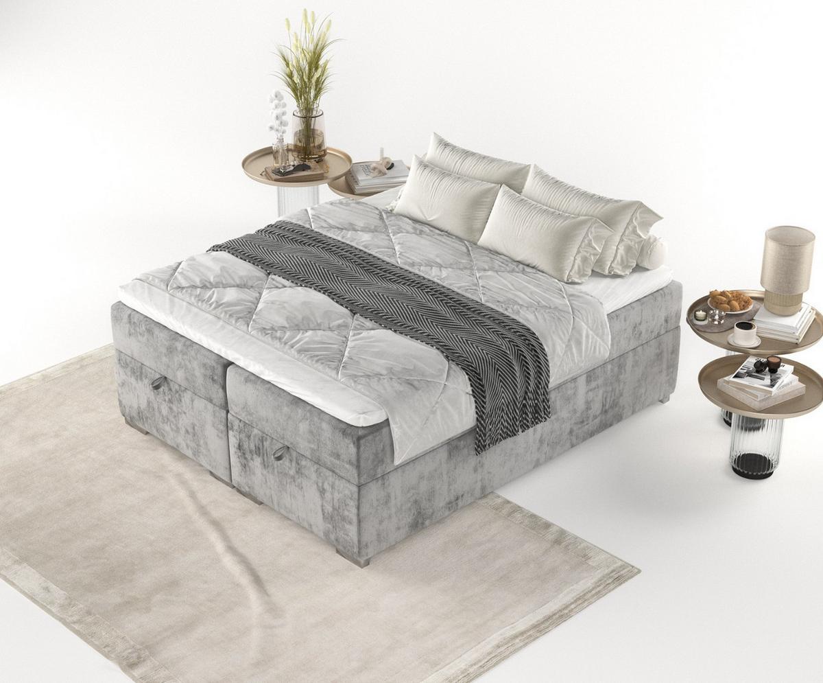 BOXBETT Reto 180/200 cm Grau im Lotta Stoff - Chromfarben/Grau, Holz/Holzwerkstoff (180/200cm) - AltaBeds