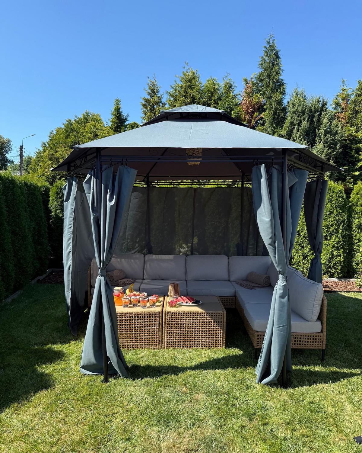 PAVILLON Stahl graphitgrau ⌀ 350 cm Portel - Schwarz/Grau, Metall (350/270/350cm) - Beliani