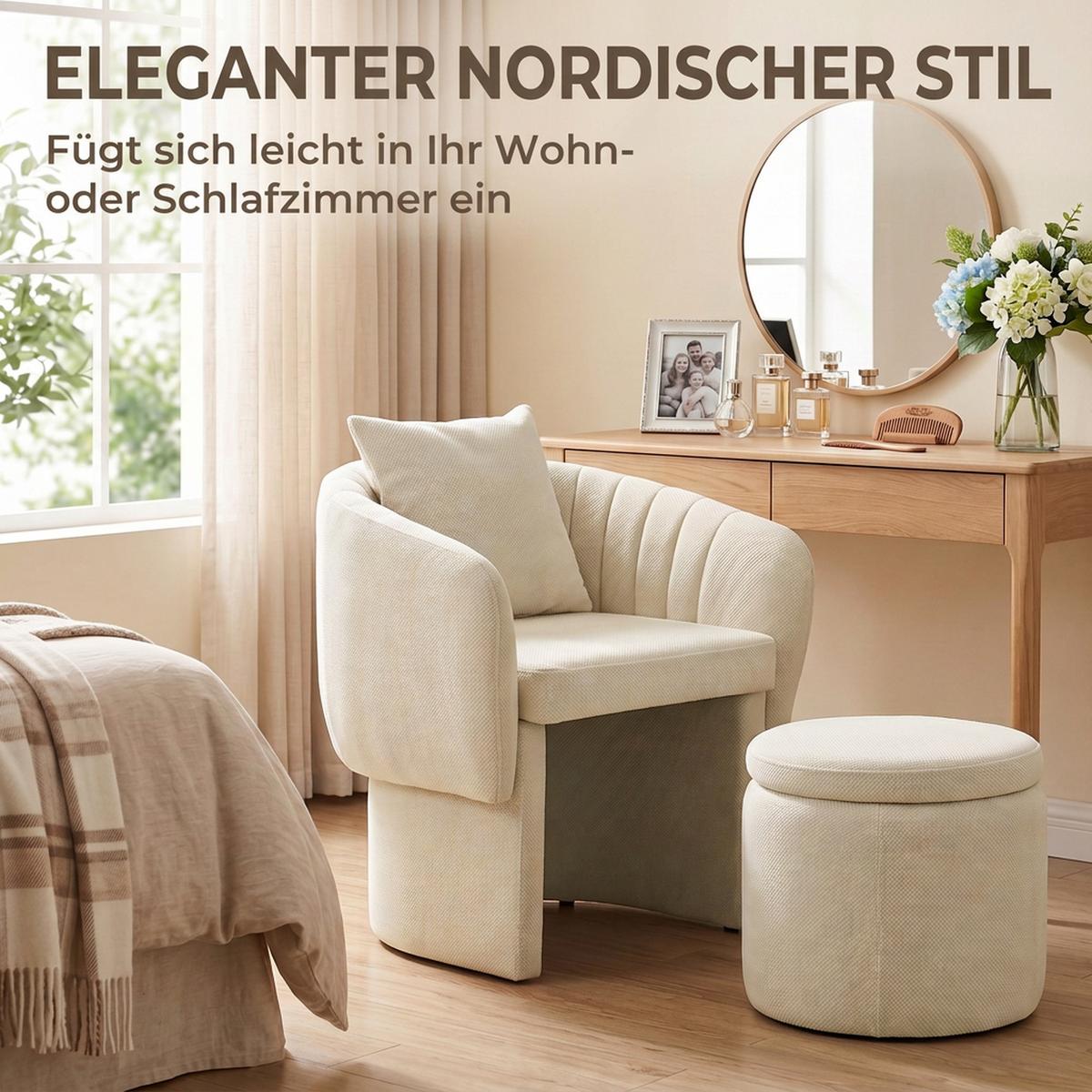 LOUNGESESSEL-SET 2er Set Chenille Beige - Beige, Holzwerkstoff/Textil (62/70/72cm) - HOMCOM