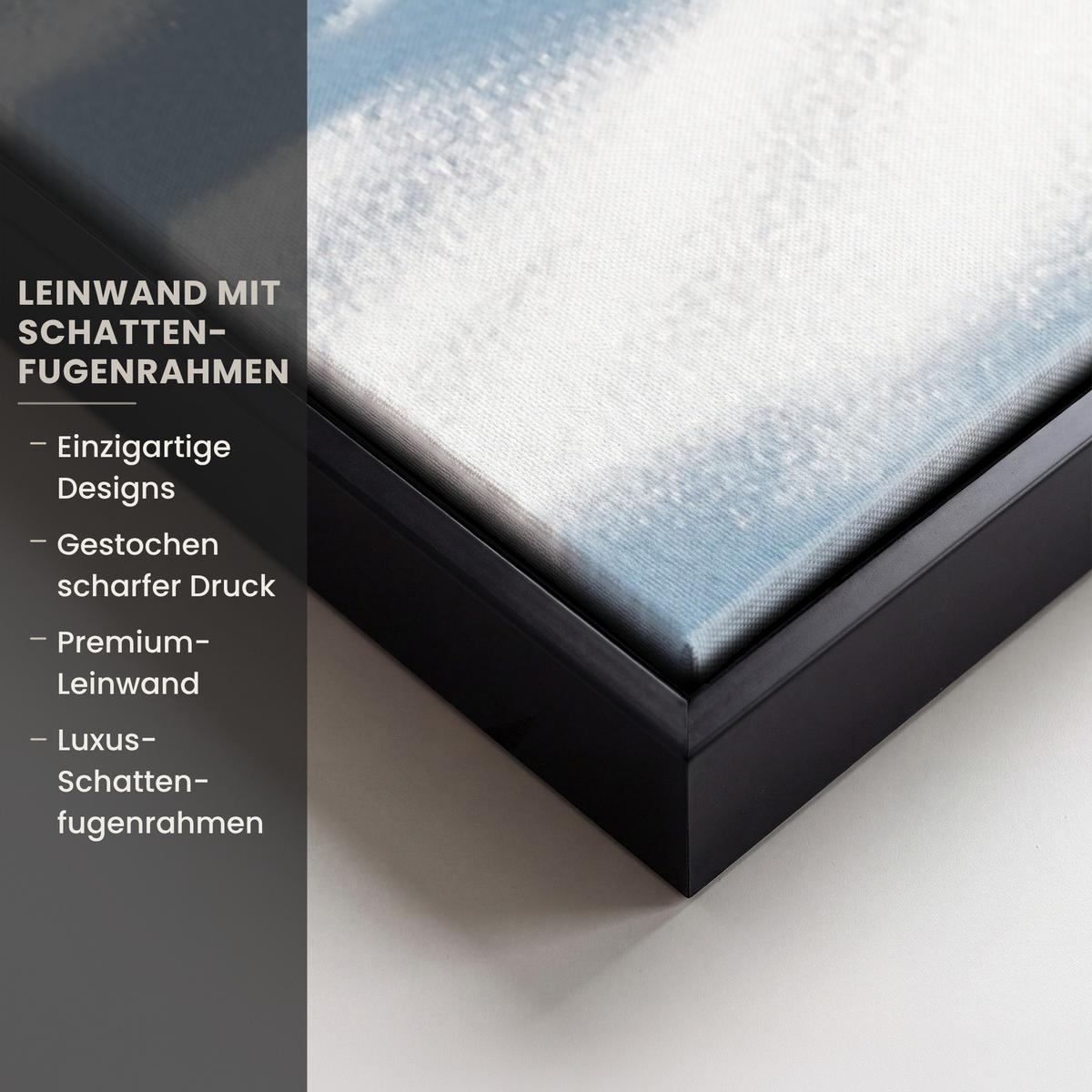 LEINWAND Bilder mit Rahmen - Winterlandschaft - Natur - Berge - Bäume - Schnee - 80x120 - Hellblau, Textil (80/120cm) - MuchoWow