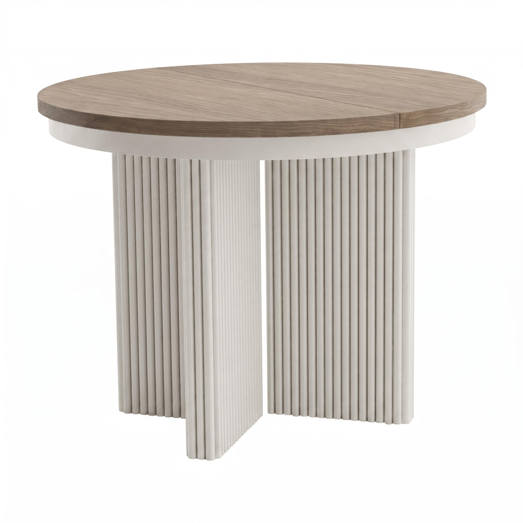 ESSTISCH Prestige runder Design-Tisch, ausziehbar Ø 100–180 cm, Walnuss+Kaschmir - Kaschmir/Walnussfarben, Metall (100/100/77cm) - Beautysofa