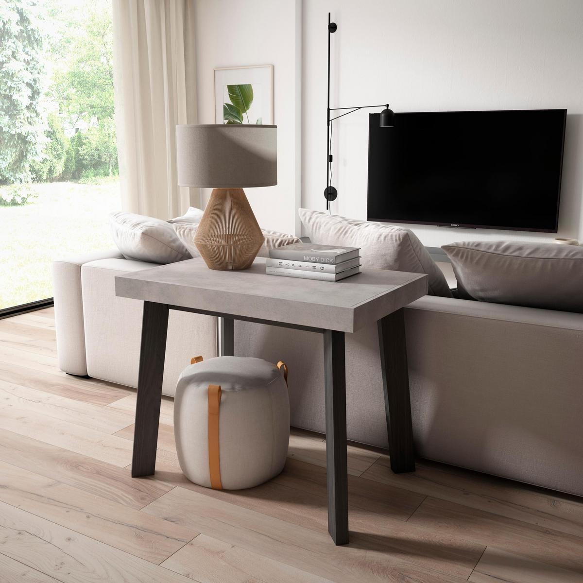 KONSOLENTISCH ausziehbar 58 bis 160cm, für 8 Gäste, zementgrau, 90/58/73cm - Grau, Holzwerkstoff (90/160/73cm) - Skraut Home