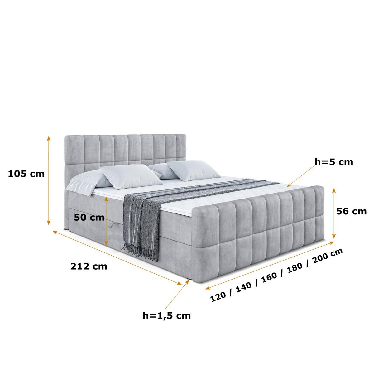 BOXBETT MIAMI-Z - 140x200 cm - H3 - Hellgrau - Hellgrau, Holzwerkstoff (140/200cm) - ALTDECOR